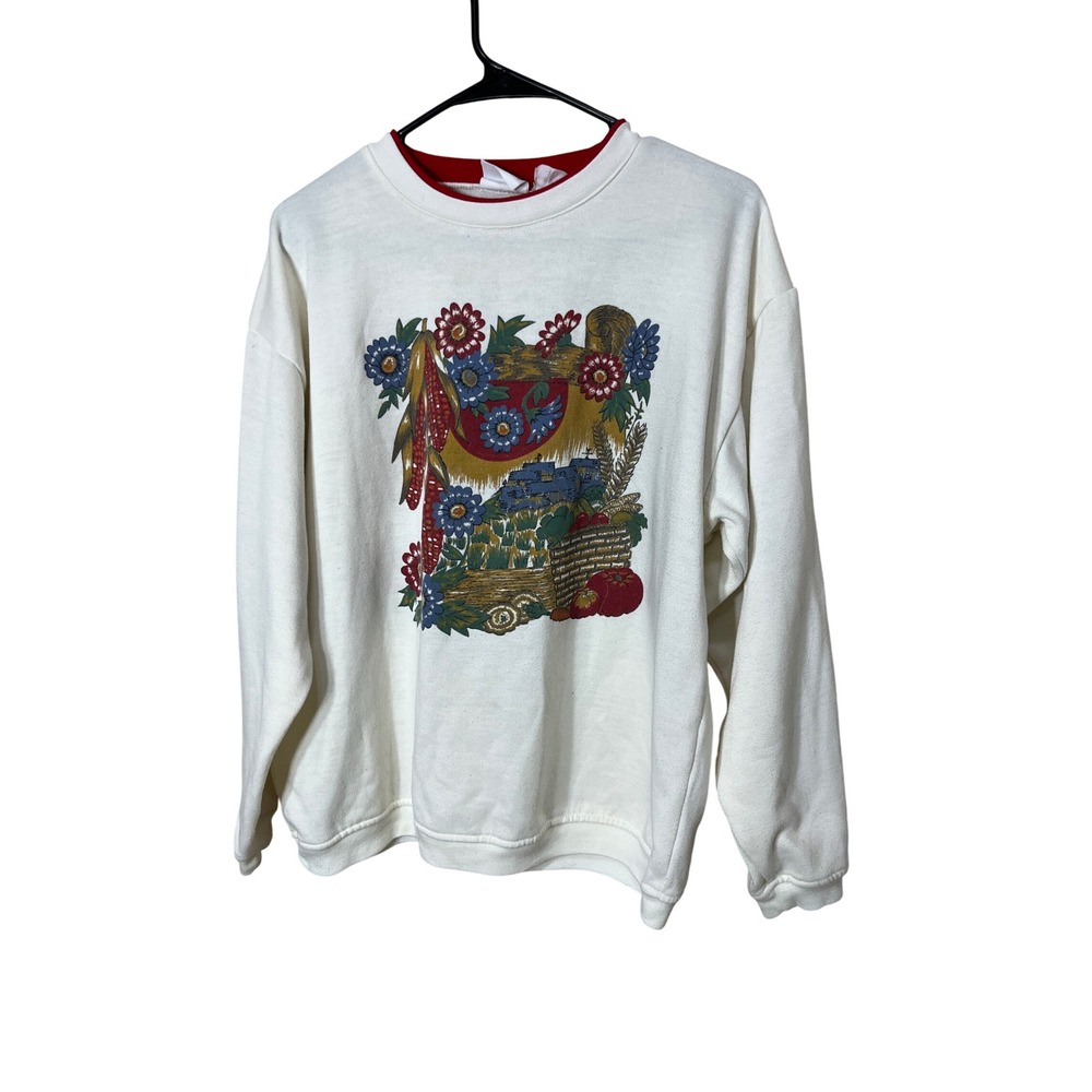 Vintage Bobbie Brooks‎ Cream Floral Print Sweatshirt Women's Size L